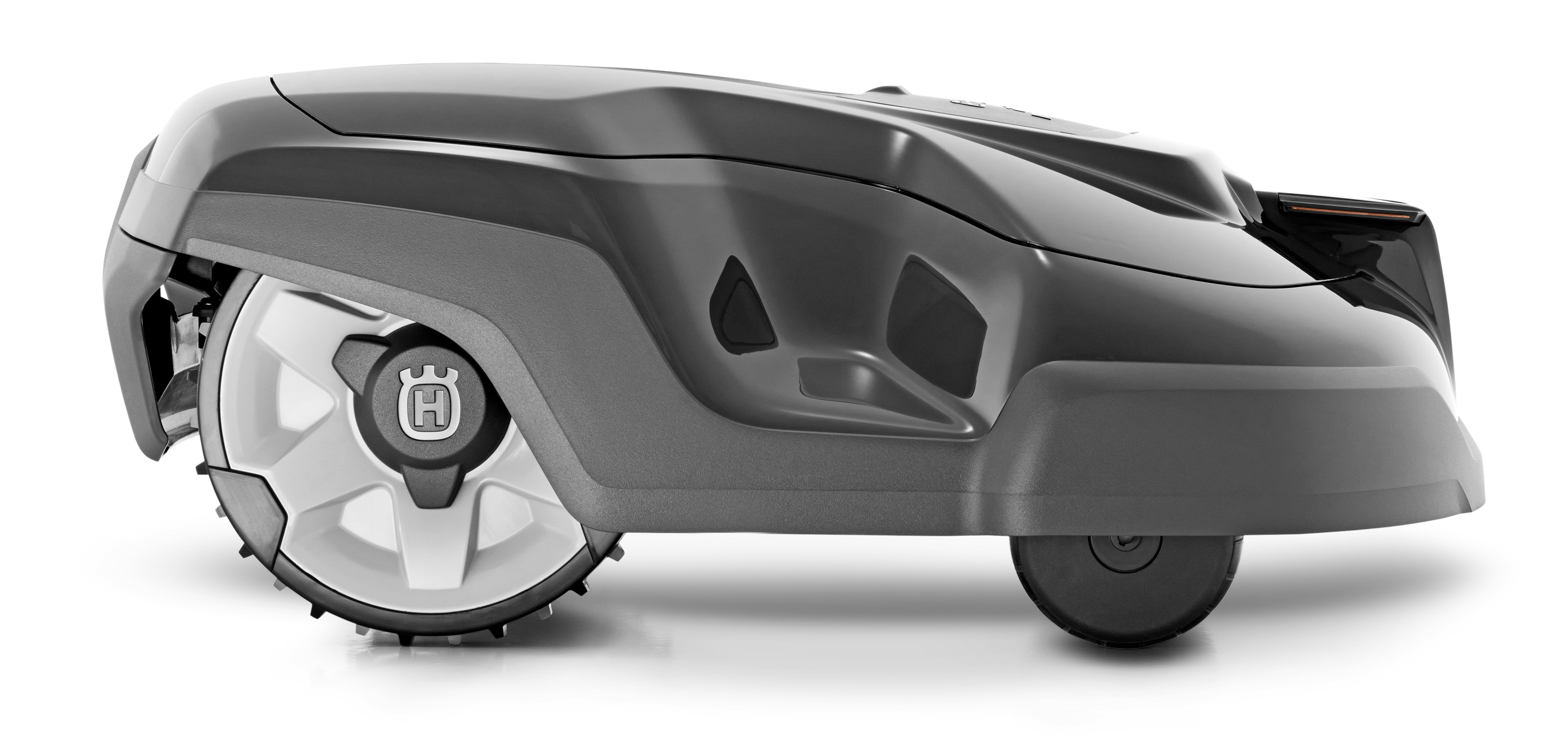 Melns Husqvarna zāles pļāvējs robots – Automower 310 modelis, skats no labā sāna