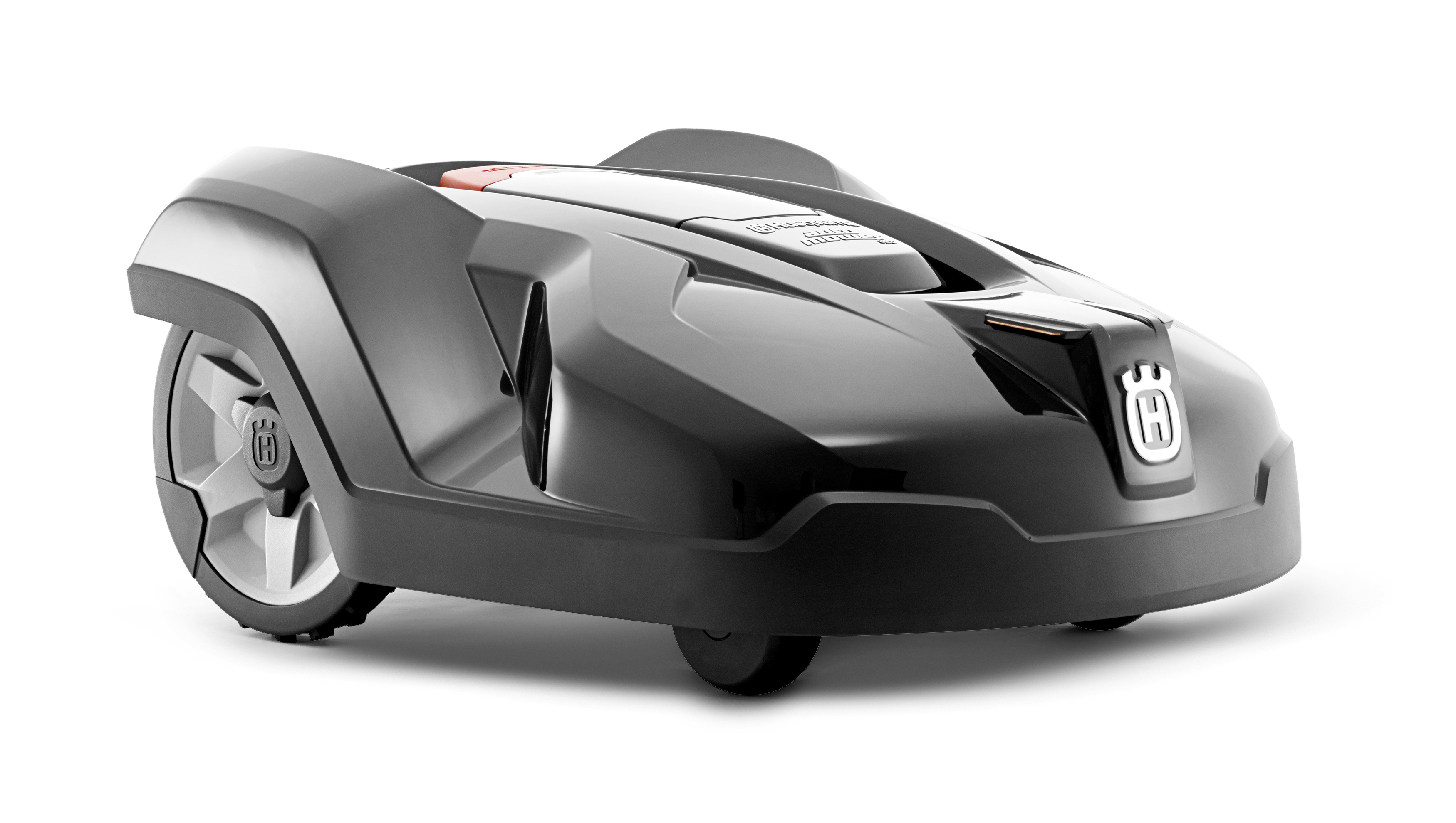 Melns Husqvarna zāles pļāvējs robots – Automower 420 modelis, skats no priekšas
