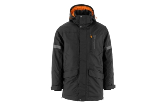 ziemas jaka husqvarna melna uz balta fona