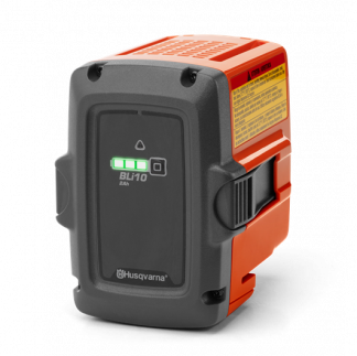 Oranžs, Melns Husqvarna akumulators, modelis ''BLi10'', skats no priekšas